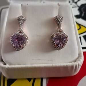 Amethyst and Natural White Zircon Accented Earrings.